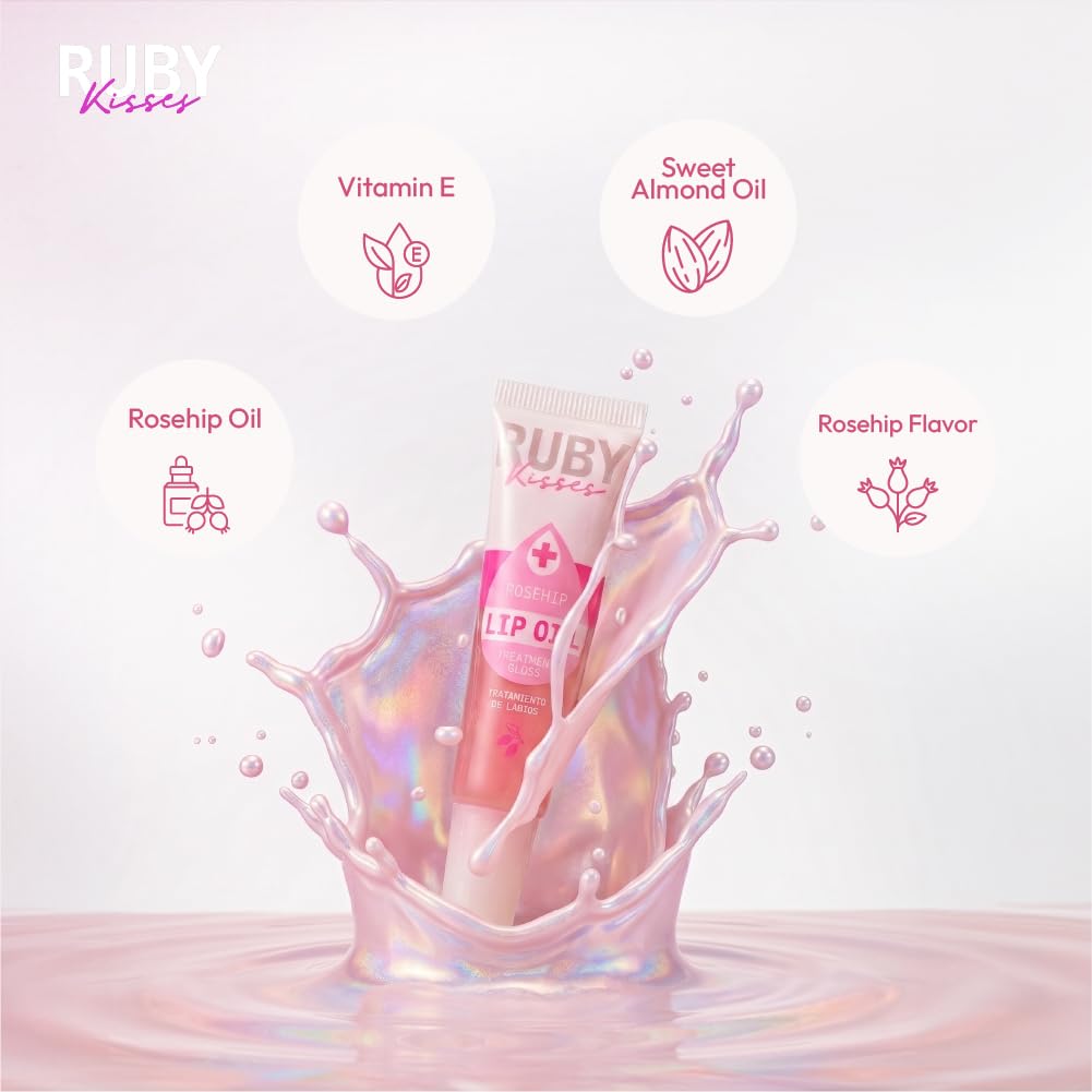 Ruby Kisses Hydrating Lip Oil Treatment Gloss with Rosehip Oil (3 Pack), Moisturizing Natural Shine Lip Care Protects & Heals with Vitamins, Beauty & Personal Care Ruby Kisses