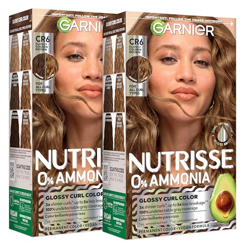 Garnier Nutrisse 0% Ammonia Glossy Curl Color Permanent Hair Dye for Curls, Vegan Color For 100% Gray Coverage, Curl-Protecting Formula with Enhancing
