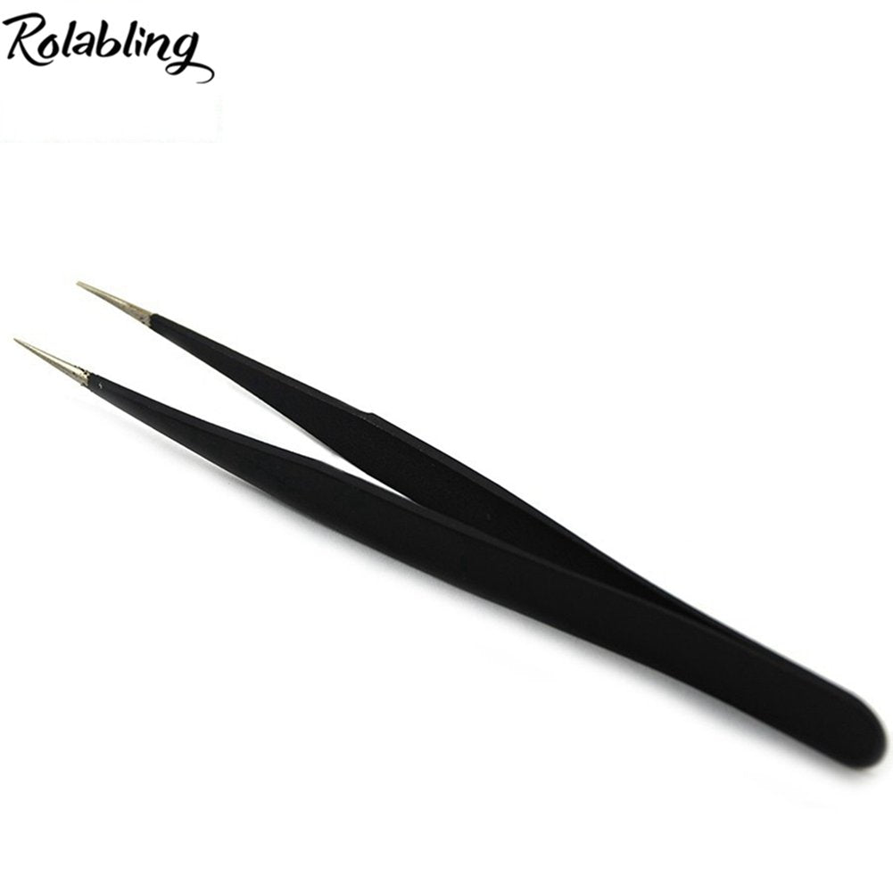 Rolabling 2Pcs Elbow and Straight Black Nail Tweezers Rhinestone Picker Stainless Steel Nippers for Eyelash Extensions and Nail Art Sticker Rhinestone Beauty and Personal Care Rolabling