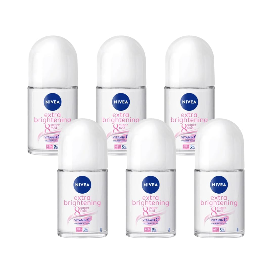 NIVEA Women Extra Brightening Roll-On Deodorant 25ml - 48H Sweat & Odor Protection - Smooth Underarms - Vitamin C & Licorice Formula - Gentle Skin Beauty and Personal Care NIVEA