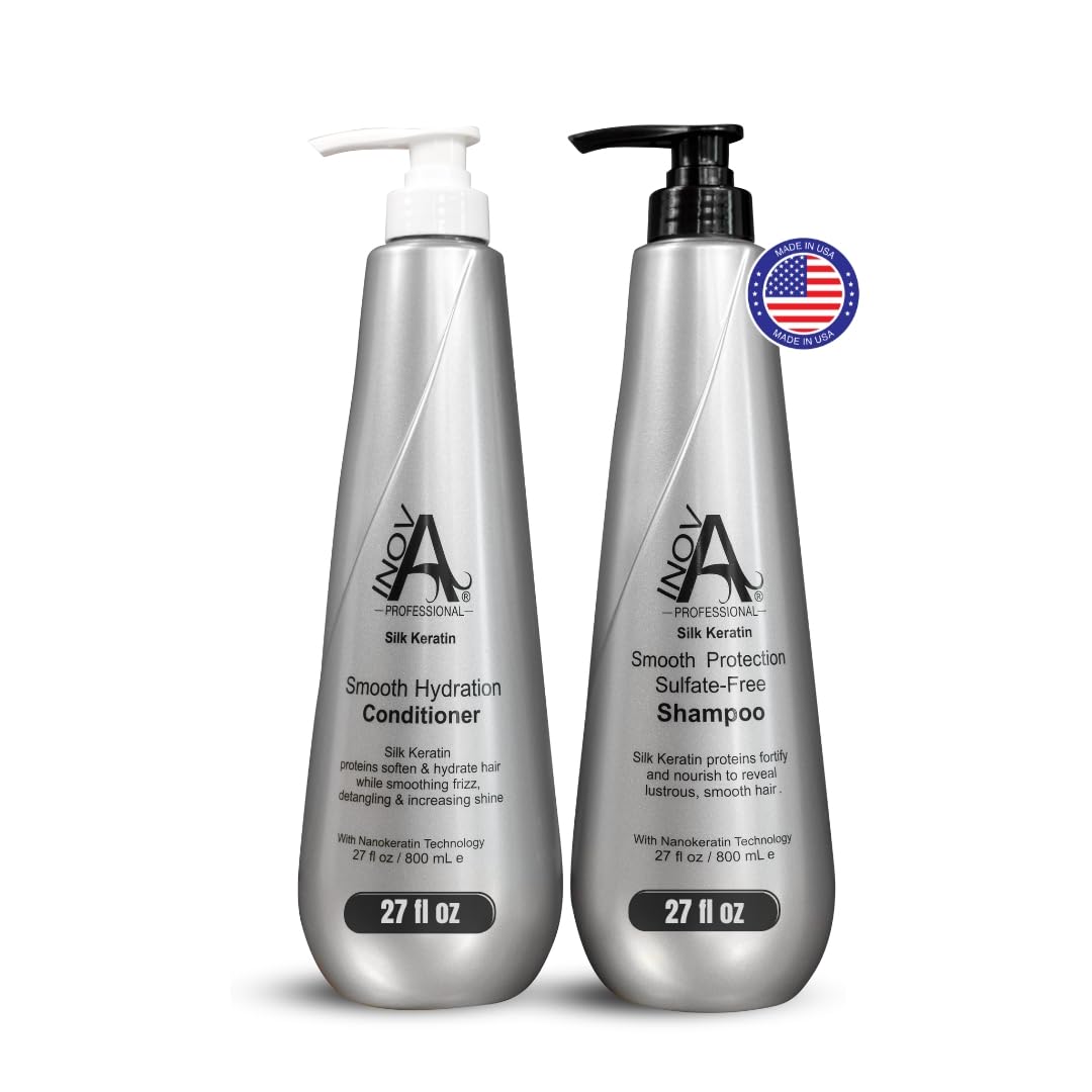 Inova Professional Silk Keratin Shampoo & Conditioner Set - Smooth Protection Sulfate-Free Shampoo & Smooth Hydration Conditioner (27 Oz), grey Beauty & Personal Care Inova Professional