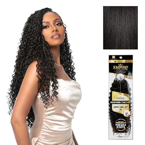 Sensationnel Empire Feather Crochet Braids-Jerry Curl,14in, 1B OFFBLACK