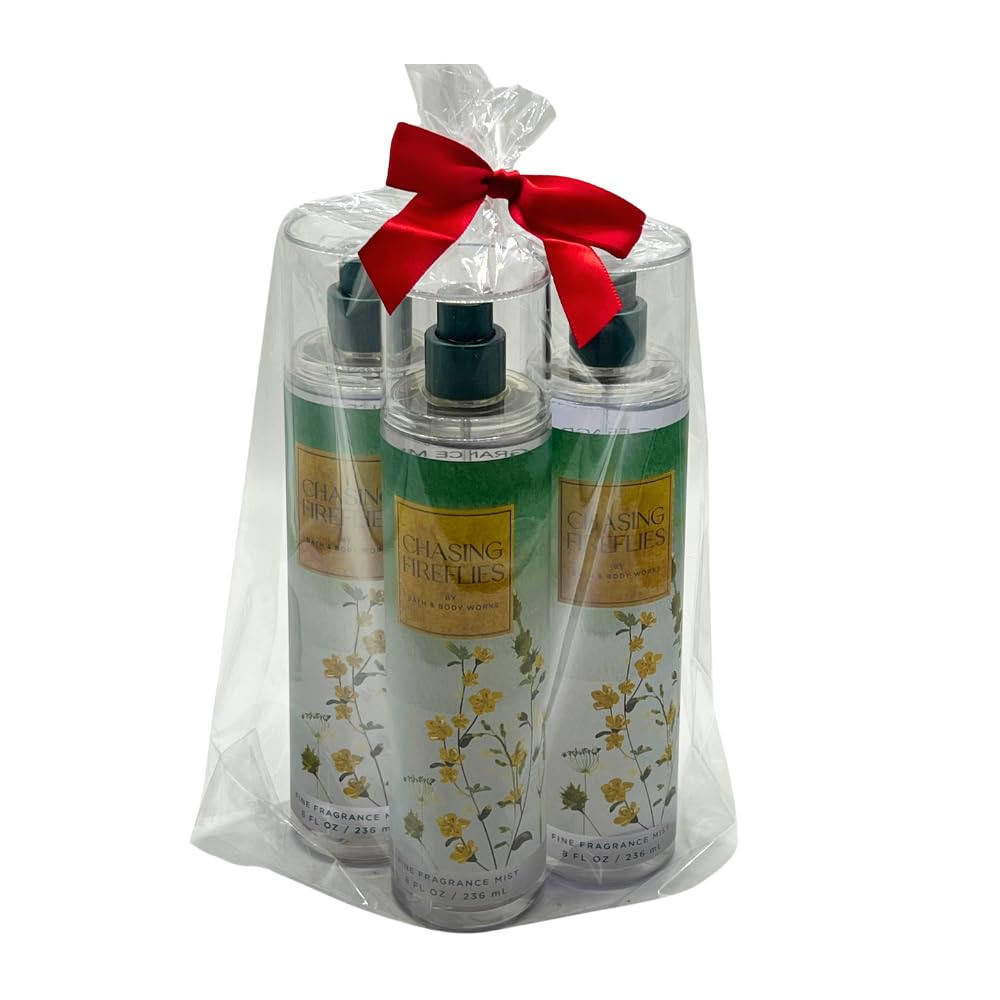 Bath & Body Works CHASING FIREFLIES Fine Fragrance Mist Gift Set with a Red Bow for Holiday 8 fl oz - Pack of 3 Beauty & Personal Care Bath & Body Works