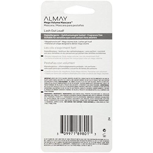 Almay Mega Volume Mascara, Blackest Black, Ophthalmologist Tested, -Fragrance Free, Hypoallergenic, 0.34 oz Beauty & Personal Care Almay