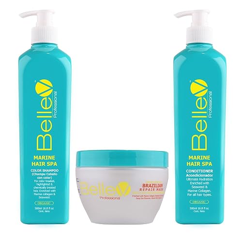BelleV Professional Marine Hair Spa TRIO SET (16.8 fl oz) Marine Color Shampoo (16.8 fl oz) Marine Conditioner (300g) Brazilian Repair Mask Beauty & Personal Care BelleV