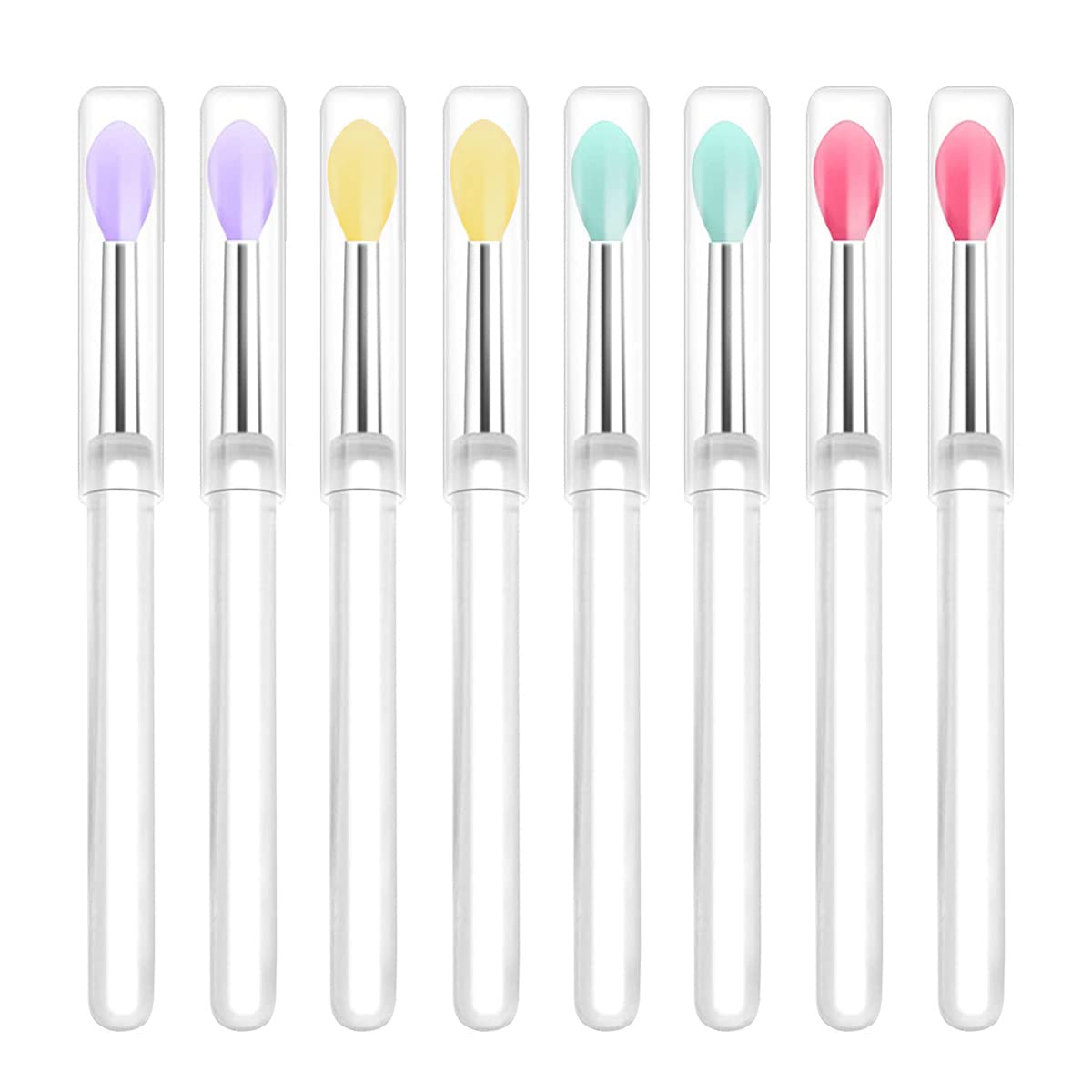LORMAY Silicone Lip Brushes with Transparent Handles and Caps. Perfect Tools for Applying Cream Lip Mask, Eyeshadow, and Lipstick (8pcs, Multicolor) Beauty & Personal Care LORMAY