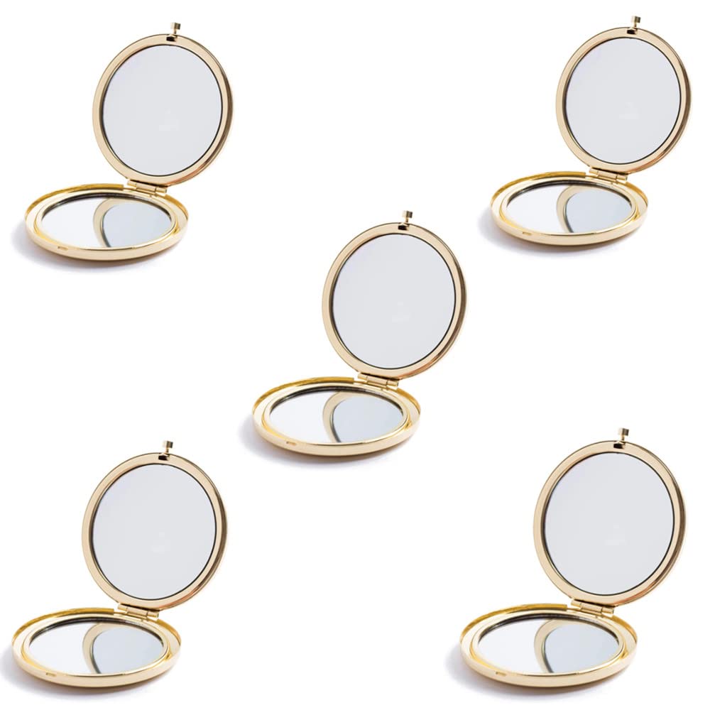 mpowtech 5 Pack Magnifying Compact Mirrors Bulk - Gold Small Mirror for Purse,Double Sided Travel Makeup Mirror with 1x and 2X Magnification,Cosmetic Beauty & Personal Care mpowtech