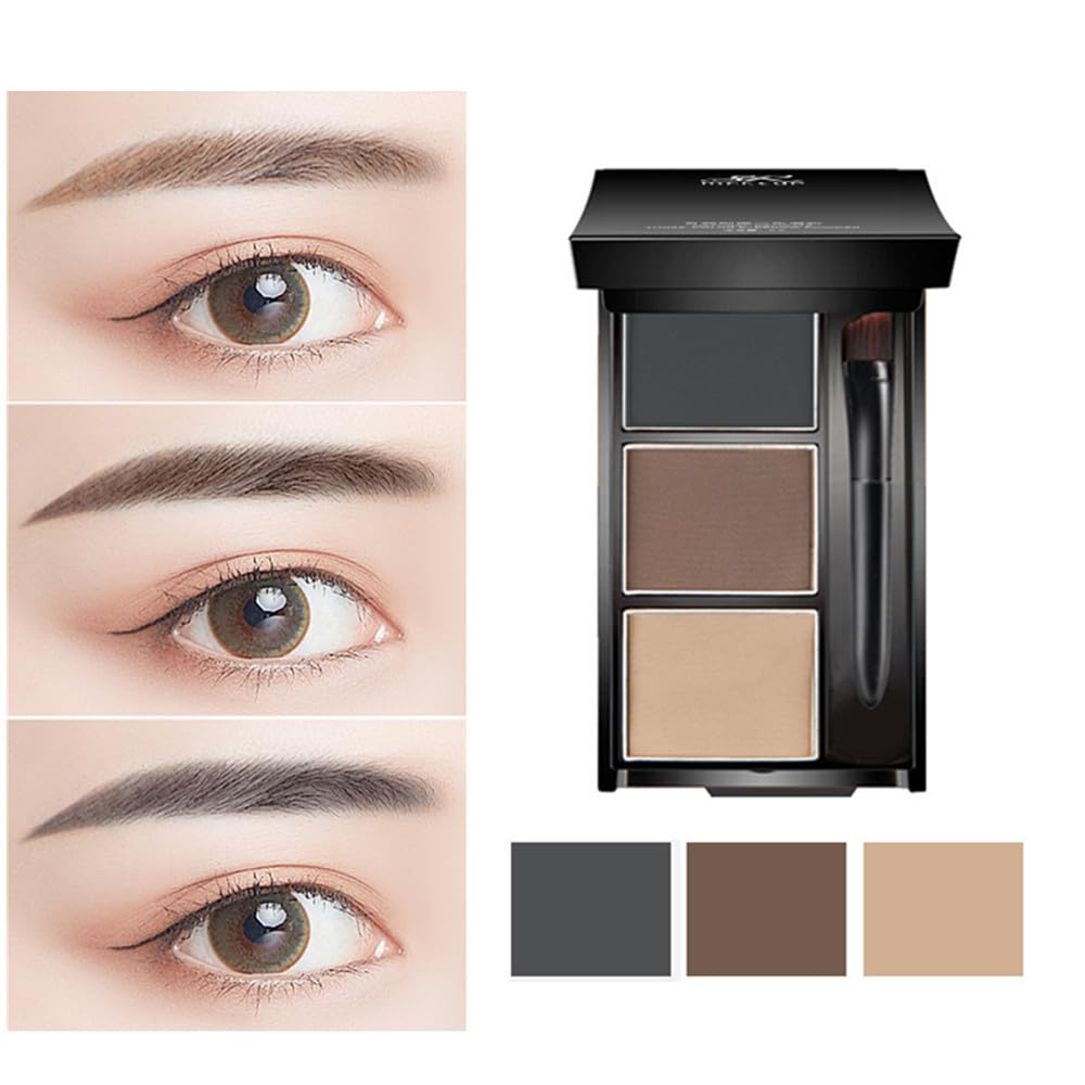 Eyebrow powder three-color brow disc waterproof eyebrow powder eyebrow makeup kit eyebrow filler to shape natural eyebrows (03# Skin color, brown Beauty & Personal Care UOCK