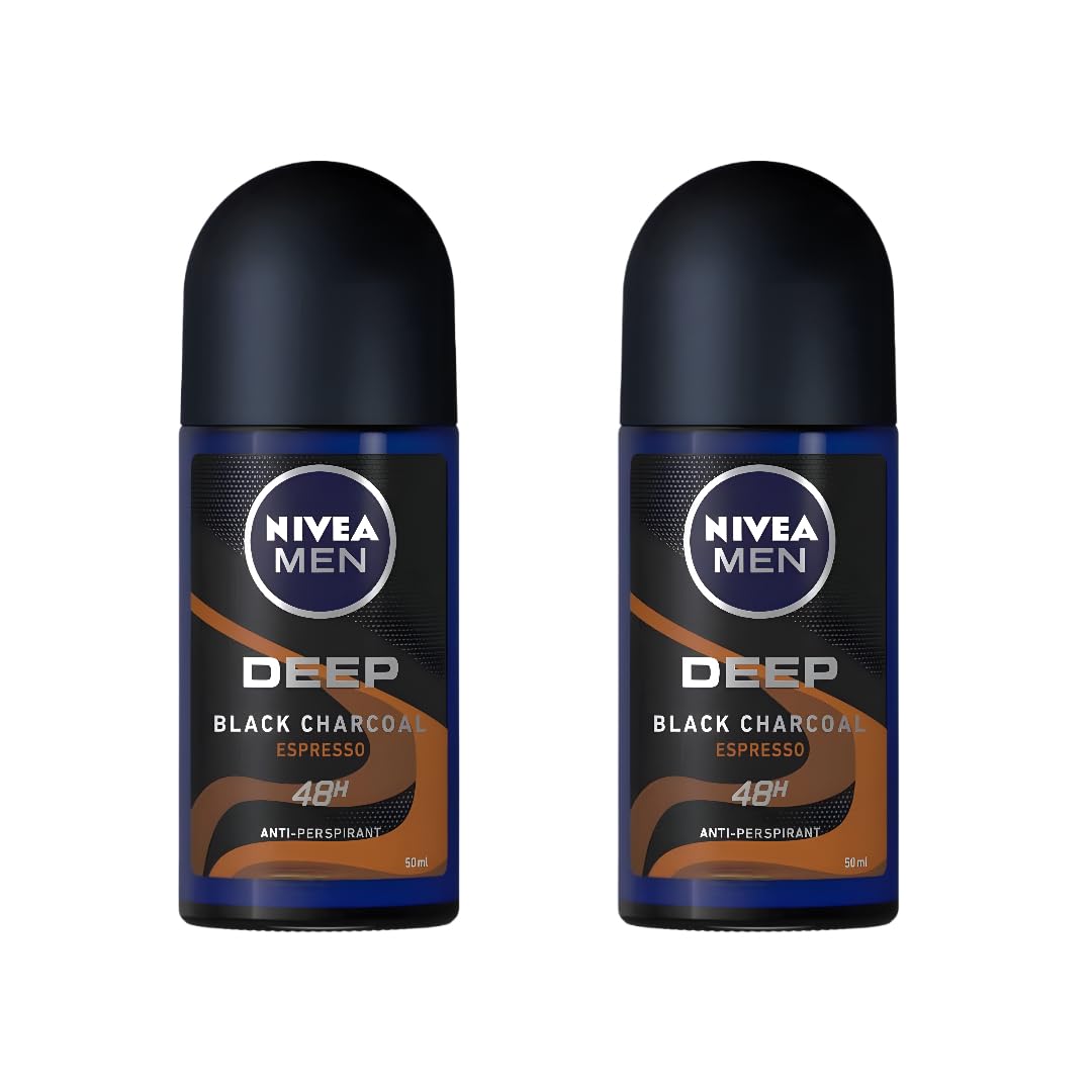 NIVEA MEN DEEP Black Carbon Espresso Anti-Perspirant Roll-On, 50 mL - 72-Hour Odor & Sweat Protection, No Visible Black Residue, Long-Lasting Espresso Beauty and Personal Care NIVEA
