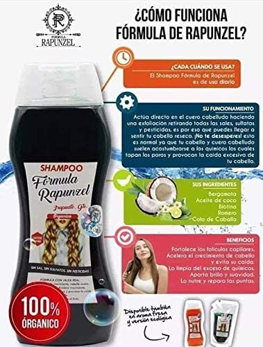 Formula Rapunzel Shampoo Fast Growth Hair 5cm x Month Stop Hair Loss Crecimiento Rpido ORIGINAL! Citrus (Bergamot) Scent, Paraben Free, Unisex Adults