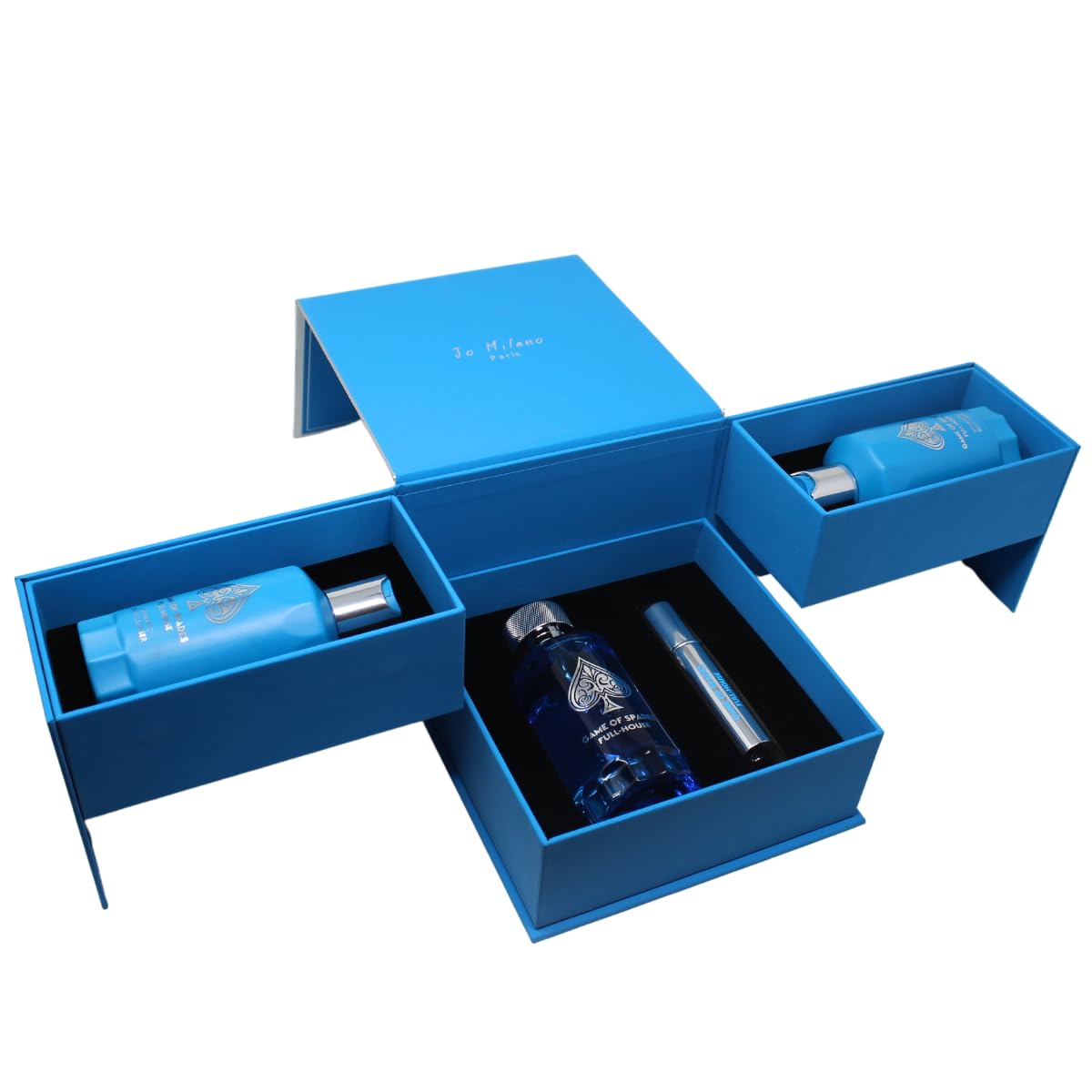 Set Jo Milano Game of Spades Full-House Unisex (4 Pc) 3.4 Oz Parfum / 6.8 Oz Aromatic Body/ 6.8 Oz Body Cream / 0.27 Oz Refillable Atomizer Beauty & Personal Care Jo Milano
