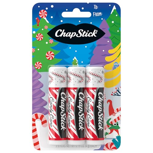 ChapStick Lip Balm, Candy Cane, 3-Count - Fresh & Minty Lip Moisturizer, Stocking Stuffer, 0.15 Oz Ea Beauty & Personal Care ChapStick