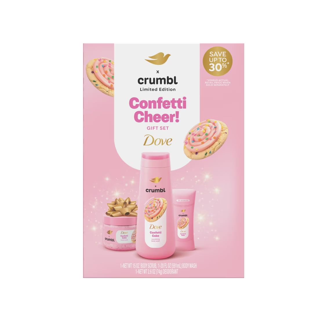 Dove Crumbl Limited Edition Confetti Cake Body Care Gift Set, 3 Count Beauty and Personal Care Dove