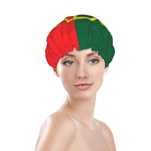 Portugal Flag Prints Shower Cap Double Layer Lined Waterproof Bathing Shower Hat Beauty and Personal Care Hayyett