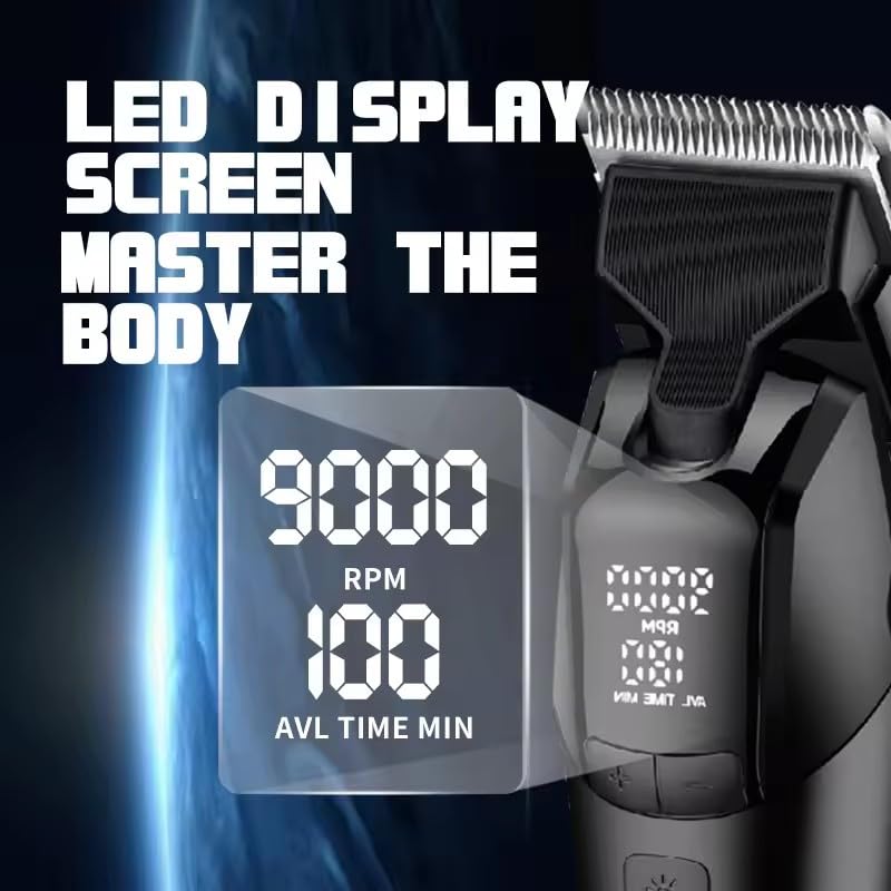 QDKVTNDJZ Professional Hair Clippers for Men, DLC Blade Electric Barber with LED Display Wireless USB Rechargeable Trimmer with 10 Guide Combs Beauty and Personal Care QDKVTNDJZ