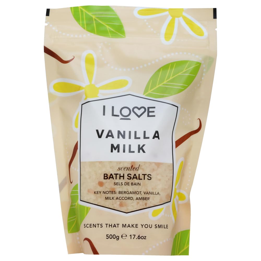 I Love Vanilla Milk Bath Salts - Calming Bath Soak with Amber and Vanilla Scent - Relaxing Bath Salts - Comfort and Nourish Skin - 17.6 oz Beauty and Personal Care I LOVE