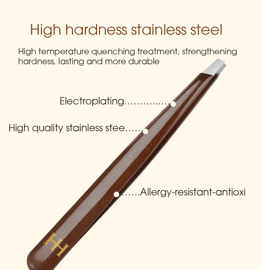 HH Tweezer - Professional Stainless Steel Eyebrow Tweezers with Genuine Leather Case for Makeup & Brow Artists (Brown) Beauty and Personal Care HH Beauty