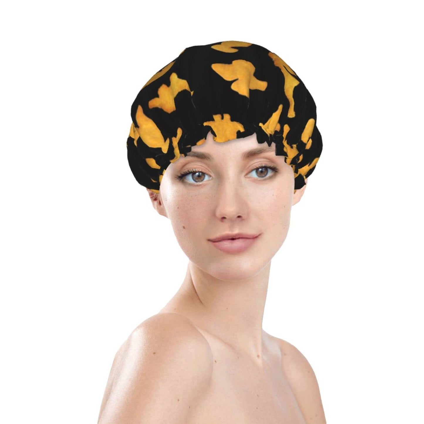 Cute Dinosaur Chicken Nuggets Shower Cap Reusable Double Waterproof Layers Bathing Shower Hat Hair Protection Shower Hat Beauty and Personal Care Wegphh