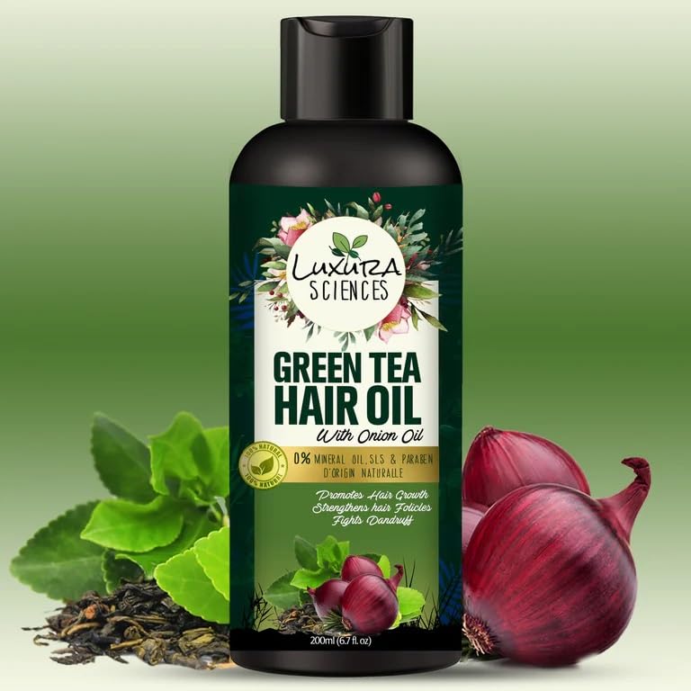 Luxura Sciences Green Tea Oil for Hair Growth | Controls Dandruff & Hair Loss | Root Strengthening Oil | Makes Hair Soft, Shiny & Thick | 6.76 Fl Beauty & Personal Care Luxura Sciences