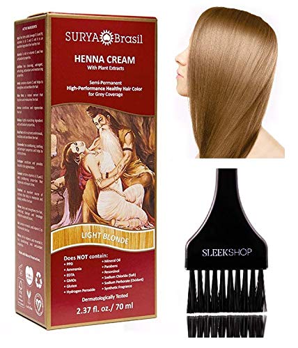 Surya Brasil All Natural HENNA Hair Color CREAM Plant Extracts, Semi-Permanent for Grey Coverage (with Brush) Brazil (LIGHT BLONDE) Beauty & Personal Care Surya Brasil