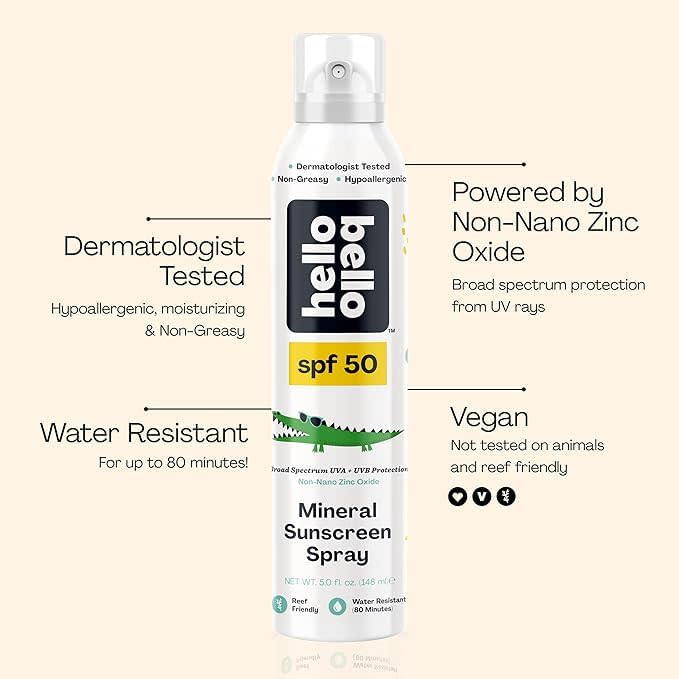 Hello Bello SPF 50 Kids Mineral Sunscreen Spray, Hypoallergenic Broad Spectrum UVA and UVB Protection, Reef Friendly and Water Resistant, 5 oz Beauty & Personal Care Hello Bello