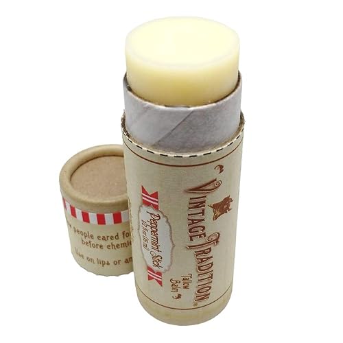 Vintage Tradition Moisturizing Beef Tallow Lip Balm - Tube Lip Moisturizer with Peppermint Essential Oil Hydrates & Soothes Dry Lips - Grass-Fed Beauty & Personal Care Vintage Tradition