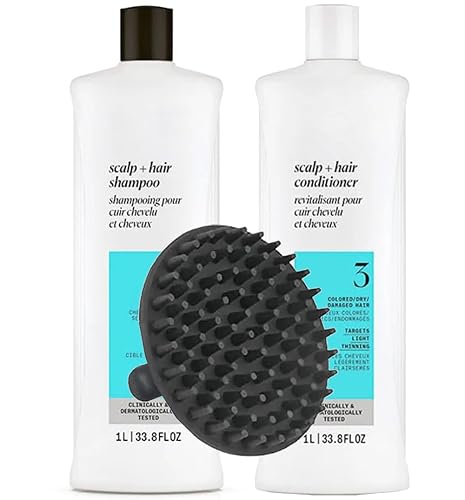 System 3 Cleanser Shampoo & Scalp Therapy Conditioner 1 Liter Duo Set for Chemically Treated Hair with Light Thinning + M Hair Designs Scalp Brush Beauty & Personal Care M Hair Designs
