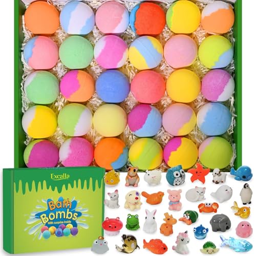 Bath Bombs for Kids with Toys Inside for Girls Boys - 30 Pack Bath Bombs Gift Set with Surprise, Kids Safe Bubble Bath Fizzy Balls Halloween… Beauty & Personal Care Excalla