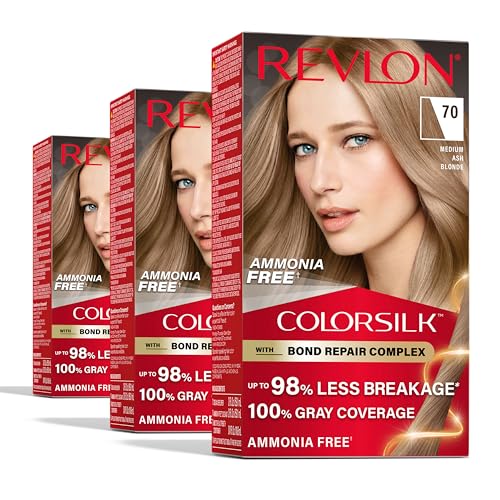 Revlon ColorSilk with Bond Repair Complex, Blonde Permanent Hair Color, 100% Gray Coverage, Ammonia Free Hair Dye, Vegan Keratin, 70 Medium Ash Blonde Beauty & Personal Care REVLON