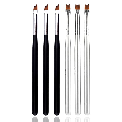 JERCLITY 6pcs French Tip Nail Brushes Set 3pcs Half Moon Shape Silver Handle 3pcs Oblique Head Black Handle Nail Brushes UV Gel Acrylic Painting Beauty & Personal Care JERCLITY
