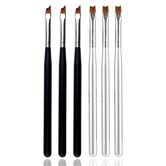 JERCLITY 6pcs French Tip Nail Brushes Set 3pcs Half Moon Shape Silver Handle 3pcs Oblique Head Black Handle Nail Brushes UV Gel Acrylic Painting Beauty & Personal Care JERCLITY
