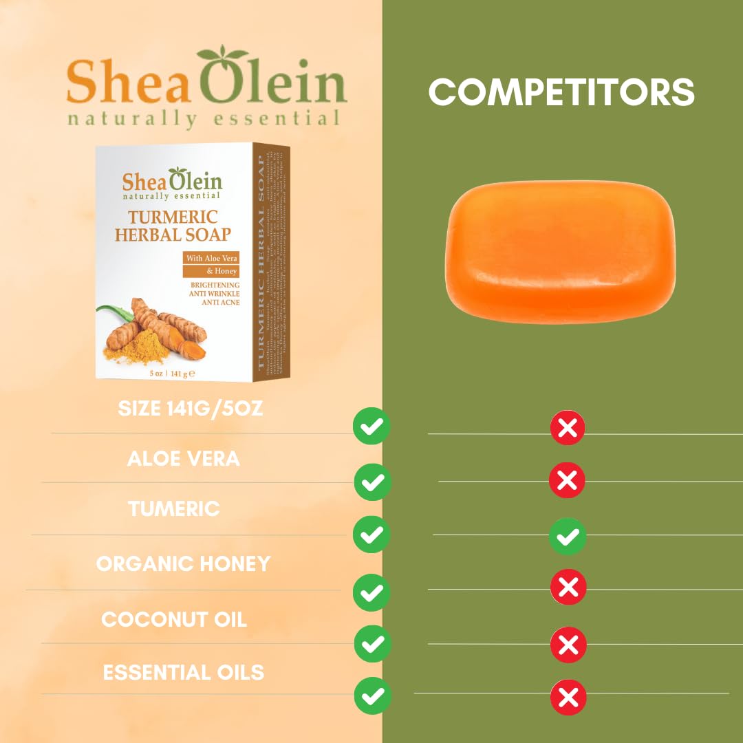 SheaOlein naturally essential TUMERIC HERBAL SOAP with Aloe Vera And Honey 5 Oz Bar 6 Count Beauty & Personal Care SheaOlein Naturally Essential