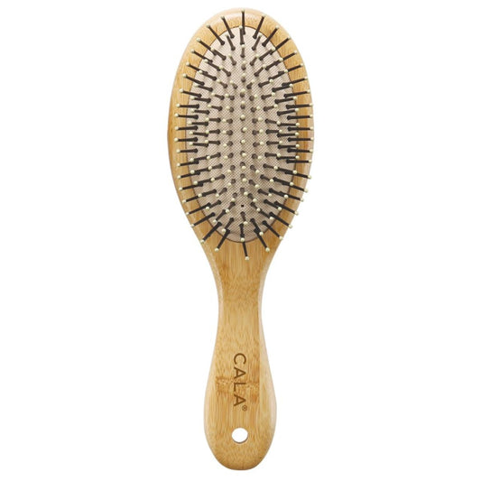 CALA Bamboo Oval Hair Brush, Eco-Friendly Wooden Handle, Cushion Base & Ball-Tipped Bristles, Detangles Wet or Dry Hair, Smooths Frizz & Adds Shine,
