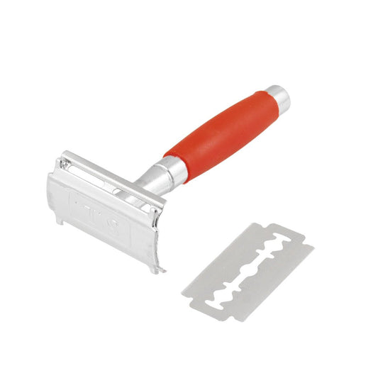 Ruilogod Dual Edge Blade Red Rubber Covered Handle Hair Removal Hand Safety Razor Set for Men(id:a7 25c d4 387 b08 Beauty and Personal Care Ruilogod