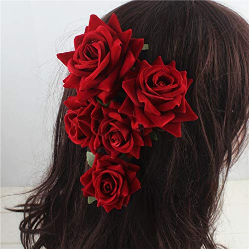 Rose Flower Hair Clip 3D Red Roses Flower Hair Accessories Comb Piece for Girls Women Bride Wedding Hair Clip Flamenco Dancer Hairpins Headwear Beauty & Personal Care ShiQiao Spl
