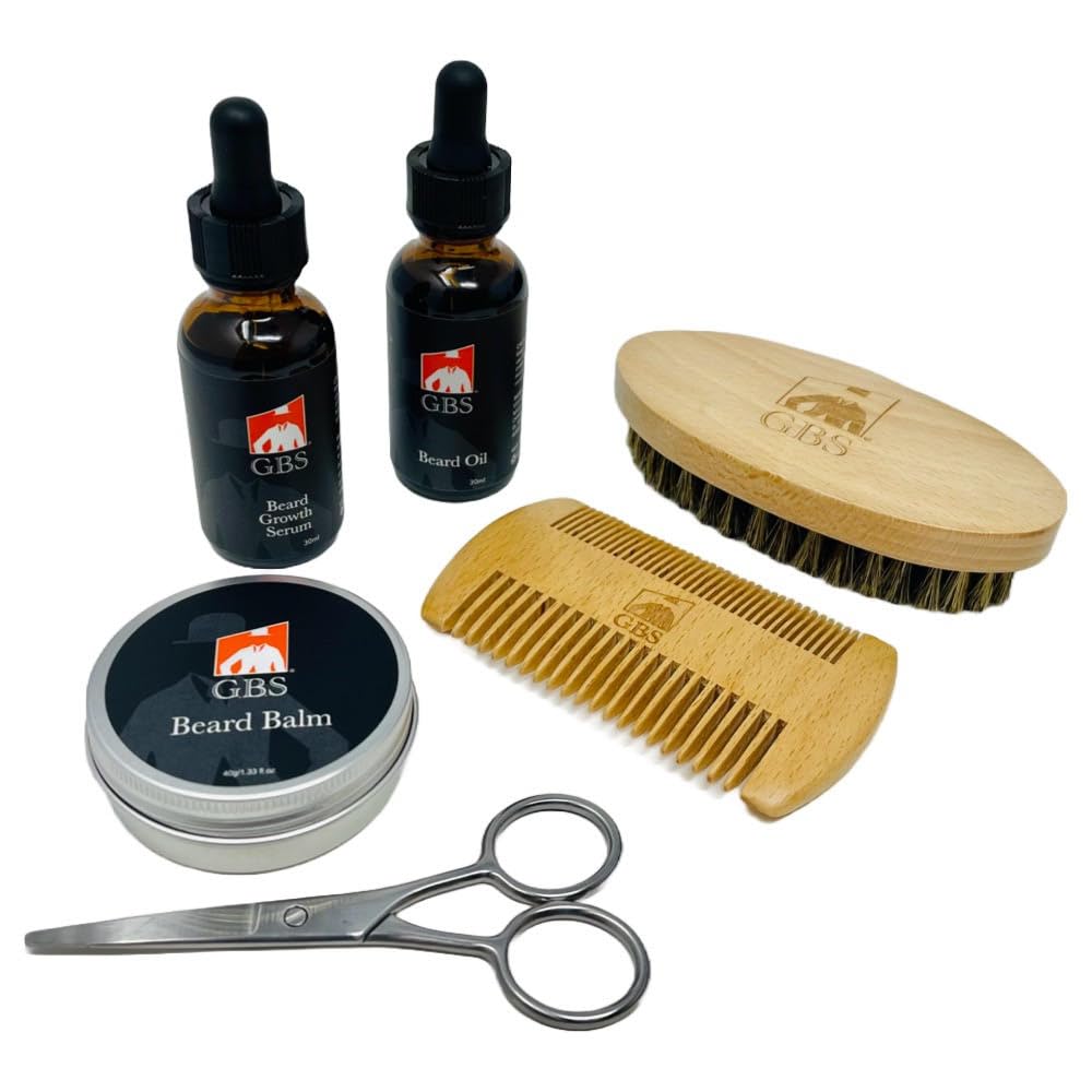 G.B.S Men's Beard Grooming Kit - Beard Oil, Growth Serum with Biotin, Balm, Brush and Comb Gift Set Beauty and Personal Care G.B.S