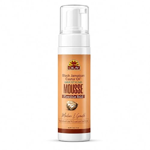 OKAY Black Jamaican Castor Oil Hair Styling Mousse 8 oz - Lightweight Curl Defining Foam for Volume, Frizz Control & Flexible Hold - Moisturizing Beauty & Personal Care OKAY