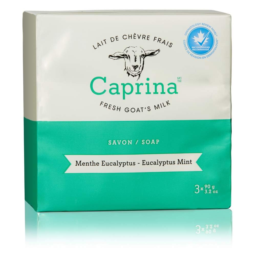 Caprina Fresh Goat’s Milk Bar Soap, EUCAPLYPTUS MINT, (3-Pack), 3.2 oz (90 g) Each, Gentle Daily Cleanser, Softening & Biodegradable Formula, No Beauty & Personal Care Caprina by Canus