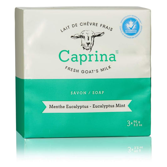 Caprina Fresh Goat’s Milk Bar Soap, EUCAPLYPTUS MINT, (3-Pack), 3.2 oz (90 g) Each, Gentle Daily Cleanser, Softening & Biodegradable Formula, No Beauty & Personal Care Caprina by Canus