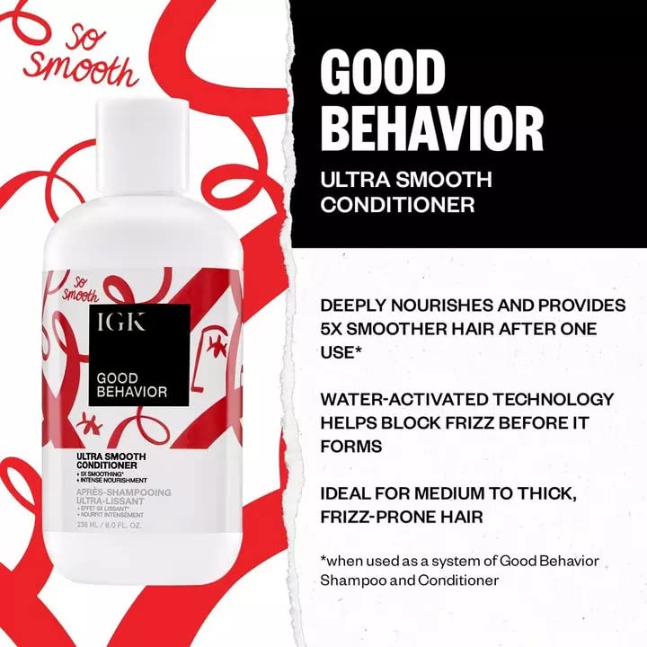 IGK Good Behavior Ultra Smooth Anti-Frizz Conditioner for Dry Hair, 8 Oz