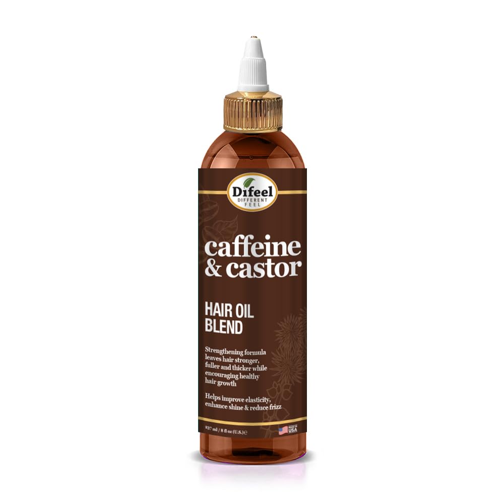 Difeel Caffeine & Castor Hair Oil Blend for Thicker, Fuller-Looking Hair 8 oz. - Nourishing Scalp & Hair Oil Treatment, Strengthens Moisture Retention
