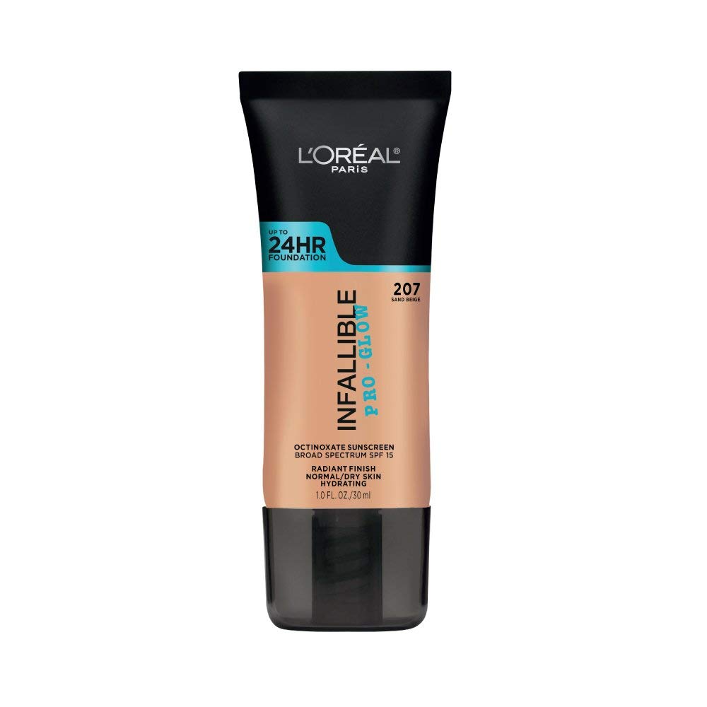 L'Oreal Paris Makeup Infallible Up to 24HR Pro-Glow Foundation, Sand Beige, 1 fl oz.