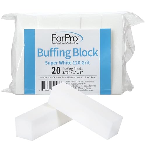 ForPro Professional Collection Super White Buffing Block, 120 Grit, Four-Sided Manicure and Pedicure Nail Buffer, 3.75” L x 1” W x 1” H, 20-Count Beauty & Personal Care ForPro Professional Collection