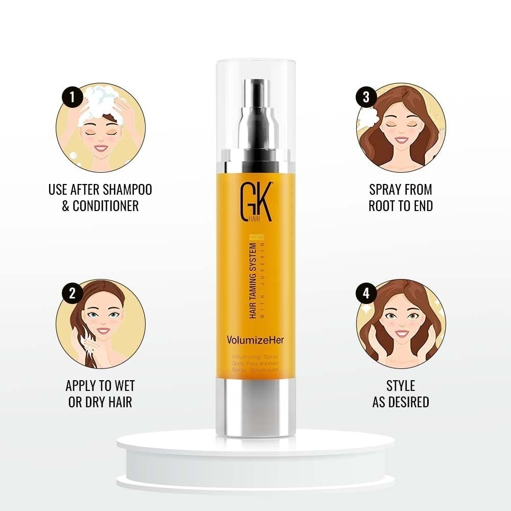 GK HAIR Global Keratin VolumizeHer (3.4 Fl Oz/100ml) Hair Spray, Anti-Frizz Hair Straightener, Heat Protectant Spray For Volume, Texture & Hold Beauty & Personal Care GK HAIR