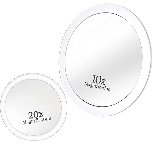 MIRRORVANA 20X & 10X Magnifying Mirror Set with 3 Suction Cups Each - Compact & Travel Ready Mirror for Makeup - Sizes: 6" and 4" Wide Beauty & Personal Care MIRRORVANA