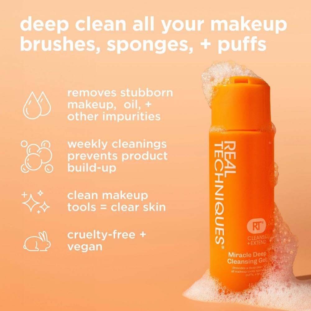 Real Techniques Miracle Deep Cleansing Gel, Makeup Brush & Sponge Cleaner Shampoo for Makeup Tools, Vegan & Cruelty-Free, 4 fl. oz./118 ml Bottle Beauty & Personal Care Real Techniques