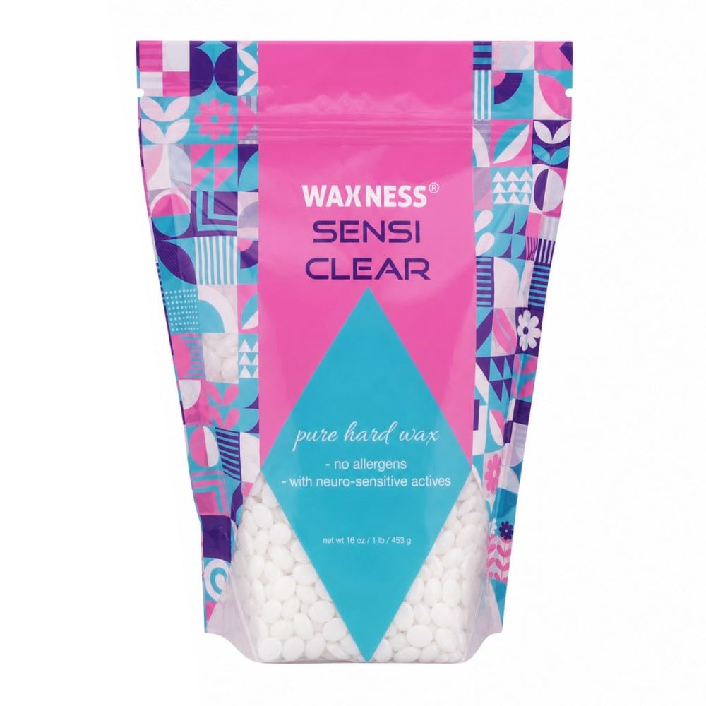 Waxness Sensi Clear Pure Hard Wax Beads 1 lb (453 g) - Rosin-Free Stripless Clear Hard Wax with Neuro-Active Comfort Complex for Face & Body - Made in Beauty and Personal Care Waxness