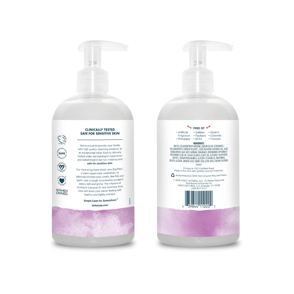 Kirk's Hydrating Hand Wash - Made with Coconut Oil and Aloe Vera, With Odor Neutralizing Technology To Help Eliminate Odors, Non-GMO, Vegan, Rosemary Beauty & Personal Care Kirk's