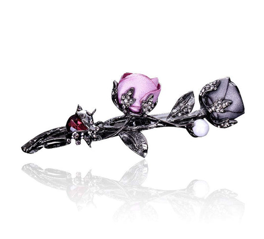 Elegant Rose Bridal Hair Clips Women Hair Accessories Brides Maids Headpiece Rose Flower Style Hair Pin Barrettes Spring Clip (Pink) Beauty & Personal Care Suoirblss