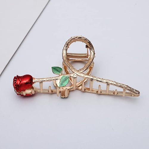 Red Elegant Rose Metal Hair Claw Clips, Large Shark Clips Non-Slip Barrettes for Strong Hold, Fashion Accessories for Long Thick Thin Curly Hair Beauty & Personal Care JJLFresheners